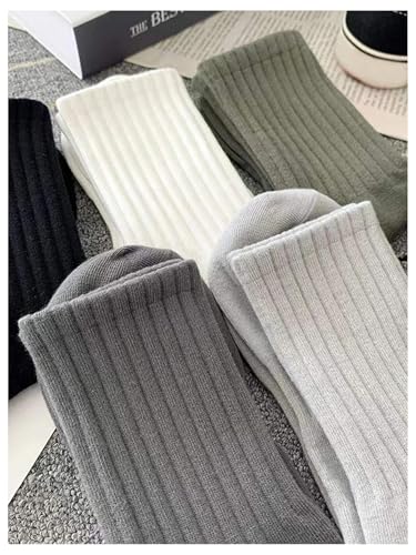 OYOANGLE Men's 5 Pairs Casual Solid Mid Calf Socks Knitted Soft Breathable Crew Socks Athletic Socks3