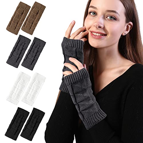 AYPOW Gants de Poignet Sans Doigts 4 Paires, Bras Chaud Mitaine d'hiver Femmes, Sans Doigts Chaud Poignet Main Bras Mitaines Tricotés, gants sans doigts pour femmes, pour Chauffe-Poignet Cover