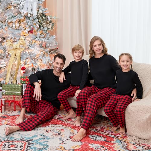 Family Matching Christmas Pajamas Set - Cotton Long Sleeve Solid Top & Plaid Pants | Holiday Matching Pajamas4