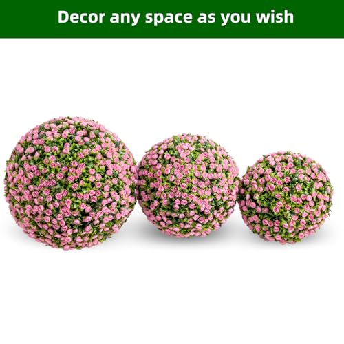 17.7" Artificial Topiary Flower Balls, Set of 2 Decorative Topiary Balls Hanging Grass Ball for Home Decor Indoor and Outdoor,Pink
