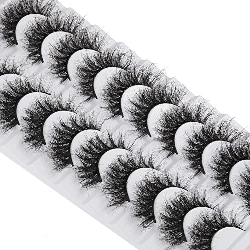 Boahankuke False Lashes Fluffy 10 Pairs Natural Wispy Fake Eyelashes Pack 17MM Crossed Medium Volume Cat Eye Lashes