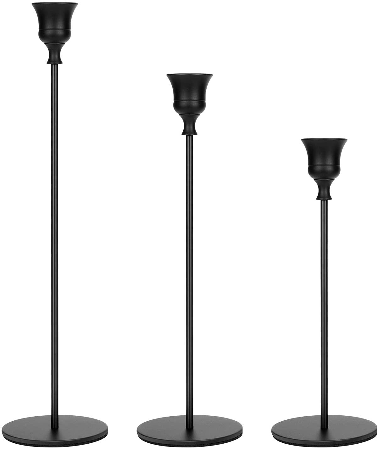 Worhe Metal Candle Holders Set of 3, Matte Black Candlestick Holders for Taper Candle for Wedding Dinning Party, Birthday Anniversary, Candle Stand for 3/4 inch Thick Candles or LED Candles(ZT007)
