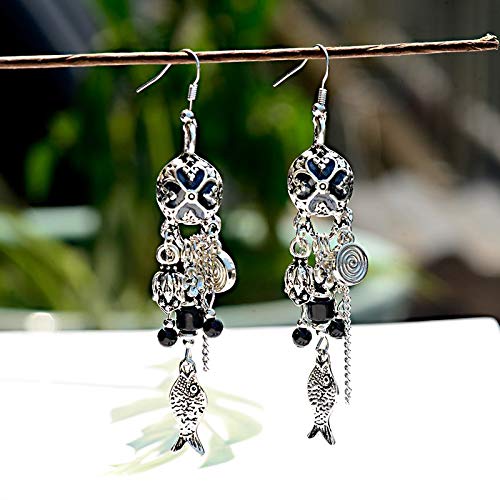 Pendientes hechos a mano exótico hippie vintage hacer joyería de estilo indio viejo Negro