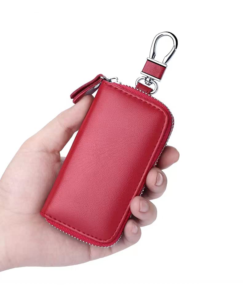 LANZITOERGenuine Leather Car Key Holder Bag Keychain Case Wallet with 8 Hooks Zipper Closure For Men And Women