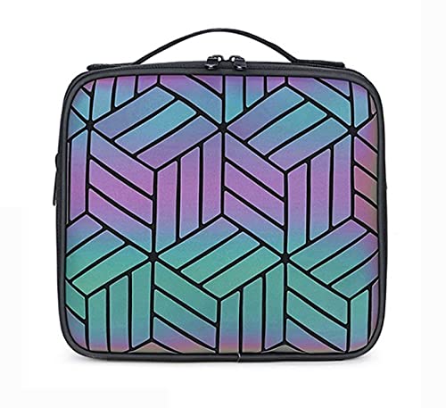 House of Quirk Geometric Stripe Makeup Cosmetic Storage Case with Adjustable Compartment (Multicolor, 24.5 Oz)