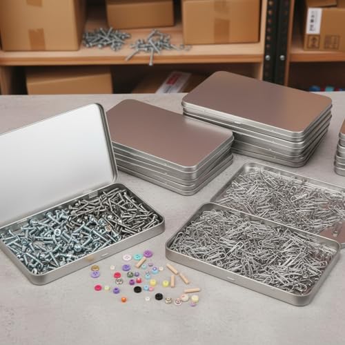 Image of Geiserailie 20 Pack Rectangular Metal Tin Box with Lid Metal Hinged Lid Tin Mini Paint Storage Box Empty Container Storage for Watercolor Jewelry Pen Candy Craft Organizer 7.0 x 4.2 x 0.6'' (Sliver)