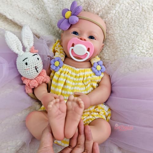 Generisch 45 cm Silikon-Reborn-Baby, Mädchen, mit offenem Mund, realistisches Neugeborenes mit großen Augen, lebensechte, gewichtete Puppe für Weihnachten – Bild 5