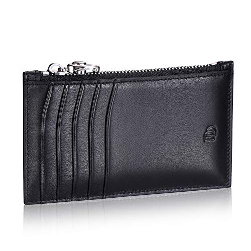 Image of HISCOW Pocket Card Holder 5cc with Zip - Full Grain Leather (Zippered Black)