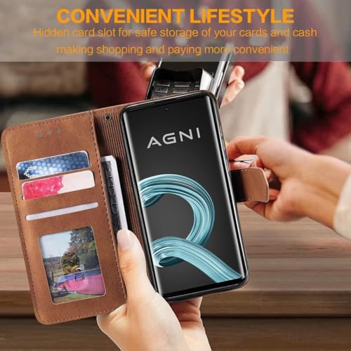 Image of GoldKart Flip Back Cover Case for Lava Agni 2 5G | Dual-Color Leather Finish | Inbuilt Stand & Pockets | Flip Cover for Lava Agni 2 5G (Faux Leather, Brown)