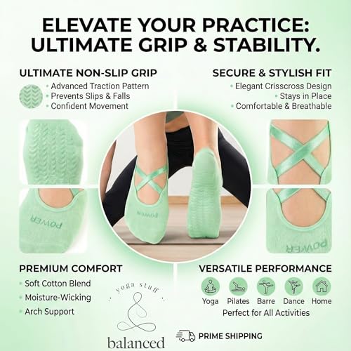 Image of Pilates Socks for Women, Non-Slip Grip Yoga Socks with Grips for Barre, Studio & Home Workouts