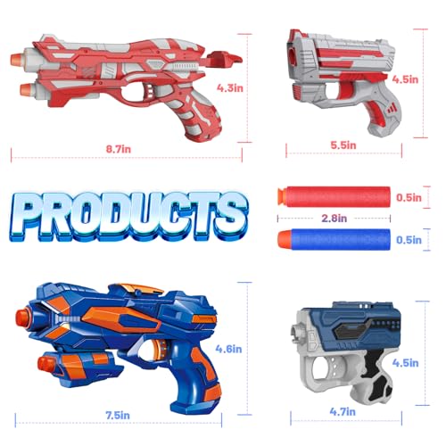 4 Kids Pack Foam Blaster Toy Guns Set Compatible with Nerf Guns Include 80 Bullets Pistol Toys Birthday Christmas Party Gifts Shot Toys for Kids Boys Toddlers Teens Adults - Image 3
