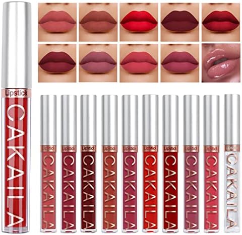 Yuccer 10 PCS Rossetti Liquidi Matte Set Rossetto Matte Lunga Durata Opaco 9 colori Lipstick e 1 PCS lucidalabbra Trasparente Impermeabile Donna Ragazze Rossetto Cosmetici Compleanno