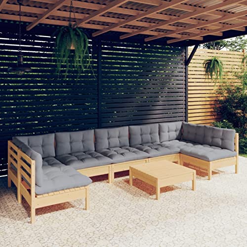 CIADAZ Juego de Muebles de jardín 8 pzas y Cojines, Muebles Jardin Exterior, Conjunto Jardin Exterior, Juegos De Terraza, Conjunto Terraza, Madera Maciza Pino