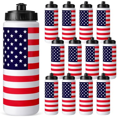 Sliner 12 botellas de agua deportivas para el Día de la Independencia a granel, botellas de agua reutilizables de 20 onzas sin tapa de fugas, de plástico patriótico para gimnasio para una hidratación