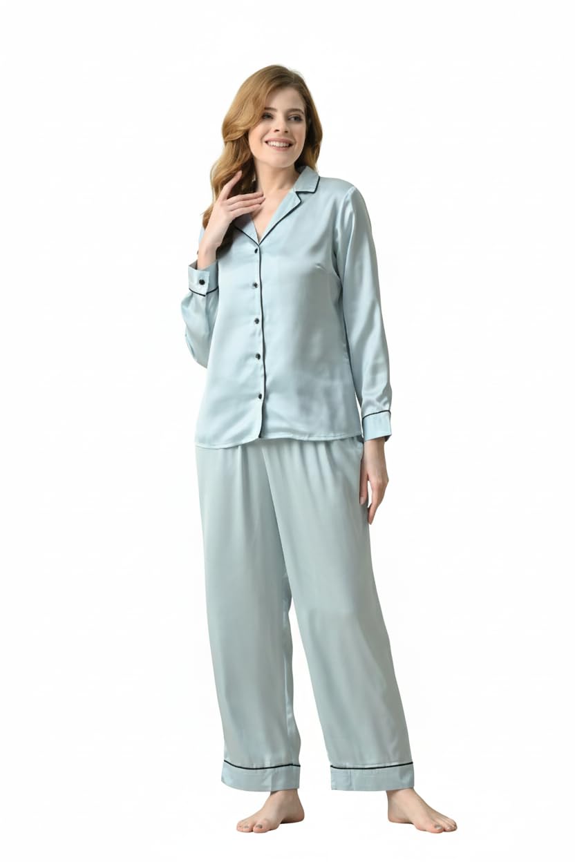 amazon brand - inkast Amazon Brand - INKAS Women Shirt & Pyjama Set Light Green Solid, L-picture-22