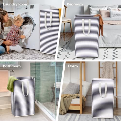 Image of Lifewit 2 Pack Laundry Basket 80L Each, Collapsible Clothes Hamper with Reinforced Handles, Freestanding Waterproof Design for Bedroom and Laundry Room, Navy 160L Total