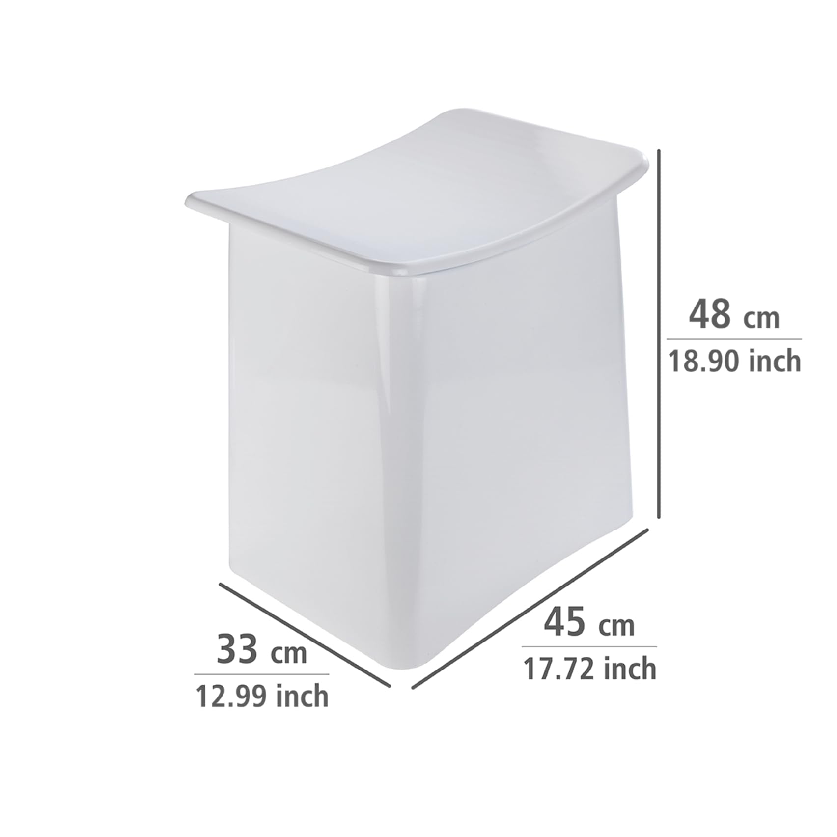 WENKO Wing taboret łazienkowy i kosz na pranie, taboret z pokrywką i wyjmowanym workiem na pranie, tworzywo sztuczne, pojemność 33 l, 45 x 48 x 33 cm, biały