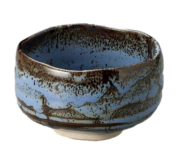 Japanese Matcha bowl 4.33 Inches Diameter Blue on Black Mino Ware Pottery from Japan TR07726