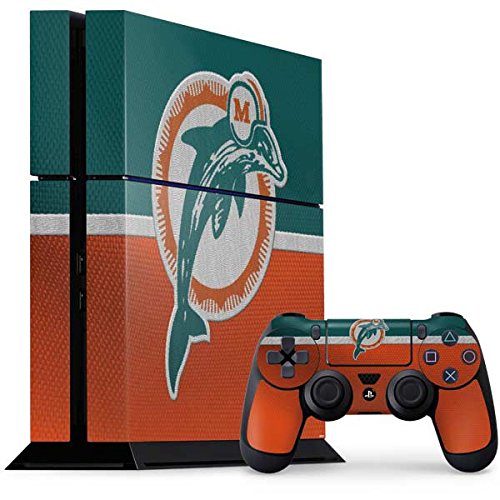 Skinit Decal Gaming Skin Compatible with PS4 Console and Controller Bundle - Officially Licensed NFL Miami Dolphins Vintage Design