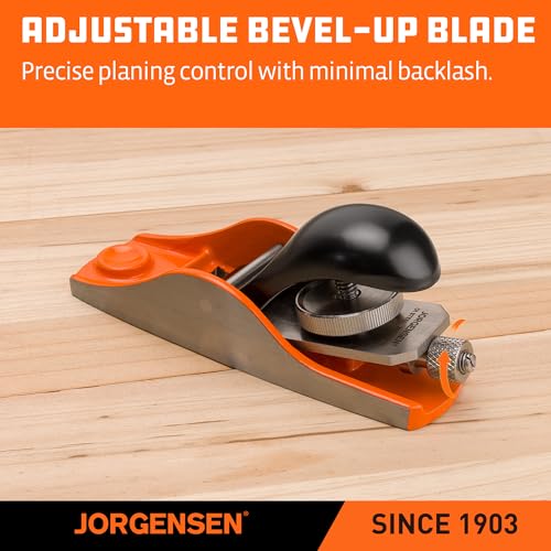 Image of JORGENSEN No.102 Wood Planer, Hand Planer for Woodworking, Low Angle Block Plane, Small Hand Plane for Detail Trimming, Wood Planing, Craft - Professional Ductile Iron Body, Adjustable Cutting Depth