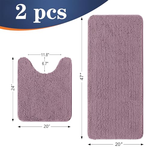 Image of OLANLY Bathroom Rugs Sets 2 Piece, Soft Absorbent Chenille Bath Mats and U-Shaped Contour Toilet Mat Area Rug Set, Machine Washable Bath Carpet, Home Decor Accessories(47 inchx20 inch+24 inchx20 inch, Deep Plum)