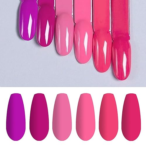 Miniatura 2 de Vishine Juego de esmaltes de uñas de gel rosa intenso fucsia, 6 unidades de esmaltes de gel de colores magenta y morado, juego de esmalte de gel