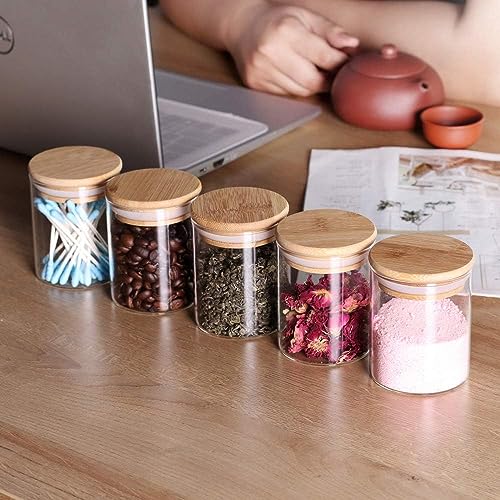 Image of 220 ML Glass Storage Containers with Spice masala lable set,220 ML SET OF 12 Lids Jars with Lids, Clear Food Jar, Round Canister, Pantry Organizers and Storage (12, ROUND 220ML)