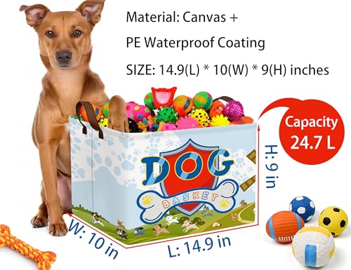 Image of Large Dog Toy Basket Storage Bin Organizer With Handles Collapsible Puppy Gift Box for Kids Toy, Clothing, Blankets (Paw)