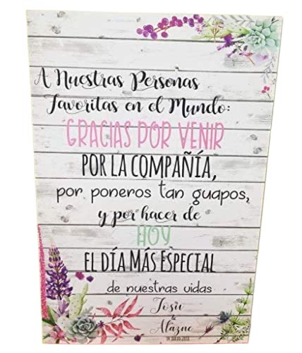 Cartel Bienvenidos a nuestra Boda flores con flores silvestres y fondo de madera.