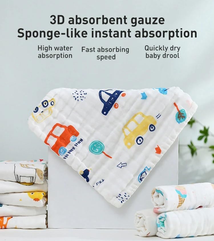 THE PURE NEST Muslin Cotton Baby Face Towels | 6-Layer Extra Soft Newborn Napkins, Hypoallergenic & Reusable | Baby Hankies for Infants, Toddlers & Kids | Pack of 5 | 24×24 cm 2