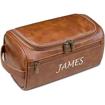 Personalized Embroidery PU Leather Travel Toiletry Bag for Men,Stylish Travel Organizer for Travel, Wedding Gift,Customized Monogram Travel Shaving Dopp Kit for Groomsmen Brown