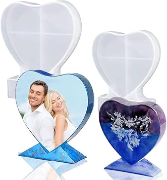 BIGEBO 2 PCS Heart Shape Photo Frame Resin Mold | Different Size Picture Frame Silicone Epoxy Molds for Home Decoration DIY Personalized Photo Frame Resin Casting