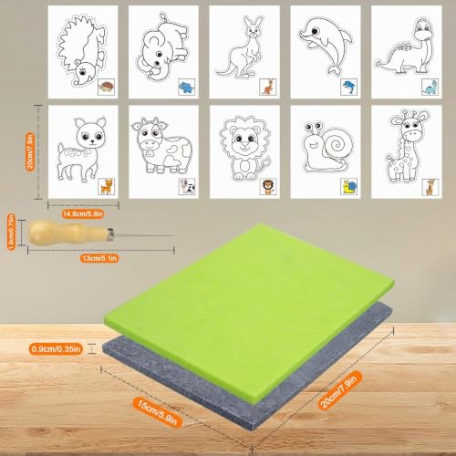 Lifuncren 2 Pièces Kit de Poinçonnage Enfant, 20X15 cm Poinçons Kit de Aiguille et Tapis de Piquage, Tapis de Poinconnage, Feutrage à l'aiguille pour maternelle pour DIY (2 Couleurs - Thème animalier) – vue 2