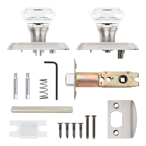 Orger Passage Door Knob For Hallway And Closet, Glass Door Handle With Non-Locking Latch, Octagonal Clear Crystal Door Knob 1 Pack, Satin Nickel Vintage Rosette With Heavy Duty Crystal #TOP4