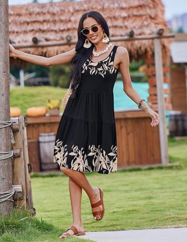 Image of Zeagoo Womens Summer Sundress Boho Floral Casual Tank Dresses with Pockets Sleeveless Tiered Swing A Line Beach Dress