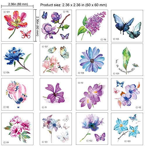 Konsait 50Sheet Flower Temporary Tattoos For Women Teens Girls, Tiny Temporary Tattoo Adult Waterproof Body Art Sticker Hand Neck Wrist, Include Flower Butterfly Leaf Lotus Cherry Blossoms Tattoo #TOP1