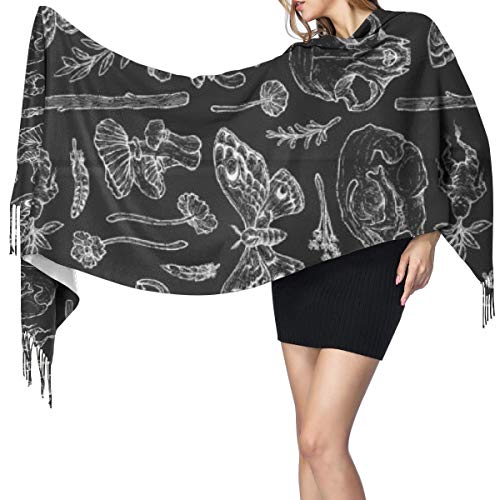 Extra Large Soft Warm Butterfly Skull Head Mushroom Leaf Specimen Cashmere Blanket Scarf For Women Lady Luxury Elegant Tassel Pashmina Shawl Wrap In Spring Fall Winter - 77" L X 27" W4