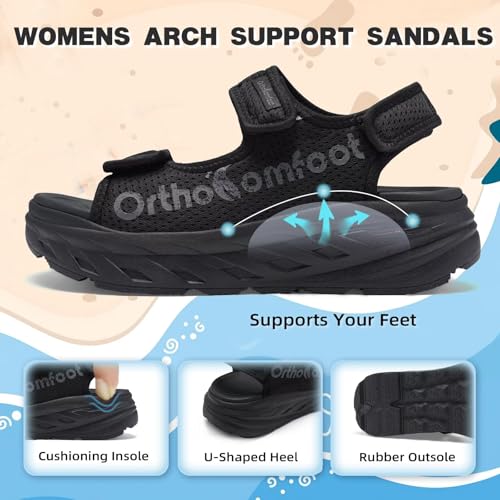 Image of Women's Orthopedic Wide Toe Box Sandals: Comfortable Arch Support Plantar Fasciitis Orthotic Casual Summer Beach Sandals, Adjustable Strap Flat Feet Walking Shoes for Foot Heel and Pain Relief