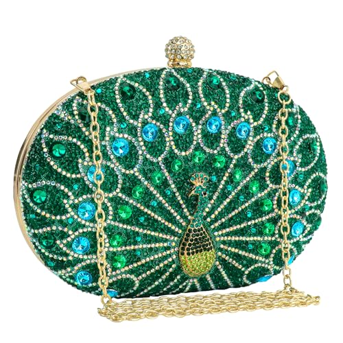 Image of COAIMANEY Women's Vintage Sequin Clutch Bag Green Peacock Evening Handbag