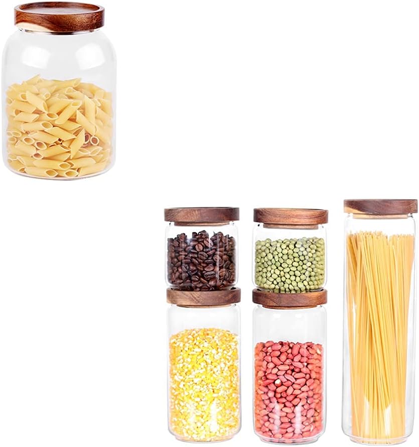 Glass Canisters Set of 5 and 42 FL OZ Glass Food Canisters' Bundle