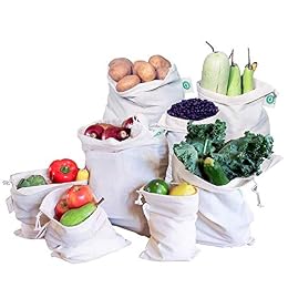 Reusable Bulk Bin Bags for Bulk Foods - Reusable Cloth Kitchen Bags for Dry Goods - 100% Organic Cotton Muslin Sacks for Produce, Home Storage and Toys (3 Large, 3 X-Large)