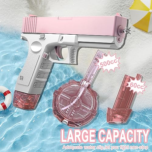 CHAHOT Electric Water Gun, 550+60Cc High Capacity Water Guns, 35Ft Range Automatic Squirt Guns for Summer Swimming Pool Beach Outdoor Fighting and Party Games, Water Blasters for Kids & Adults (Pink)