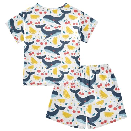 ALAZA Whale Lemon Cherry Cute Pajamas Short Sleeve 2 Piece Sleepwear Top and Bottom Pajama Set Unisex2