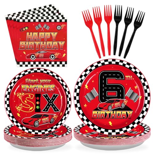 Greencian 96Pcs Race Car 6th Birthday Party Decorations, Serves 24