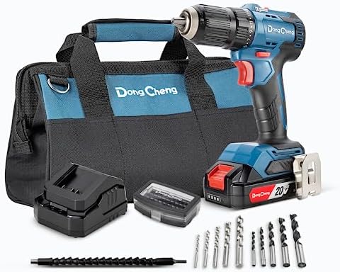 DongCheng Cordless Drill Driver 20V Max,1/2” Keyless Chuck Brushless Power Drill (0-600/2000RPM) with 42pcs Drilling/Driver Kit, 2.0 Ah Li-ion Battery and Fast Charger, DCJZ2050