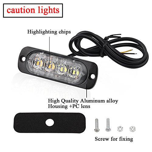 4Pcs Ultra Thin Amber&White 4Leds Warning Emergency Caution Light Flash Strobe Light Bar Surface Mount For Car Van Truck Jeep Pickup,Motorcycle #TOP2