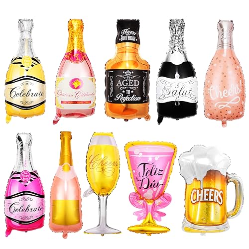 10 Piezas Globos Champán Helio Gigantes Cerveza Cumpleaños, Globos con Forma de Cerveza, Globos de...