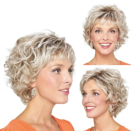 Xiufaxirusi Xiufaxirusi Ombre Blonde Short Curly Wig With Bangs Natural Blonde Pixie Cut Wigs For White Women Synthetic Short Hair Wig For Old Lady #TOP5