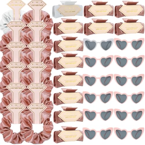 Bridesmaid Hair Accessories Gift Pack (36pcs) — Scrunchies, Clips, Heart Sunglasses