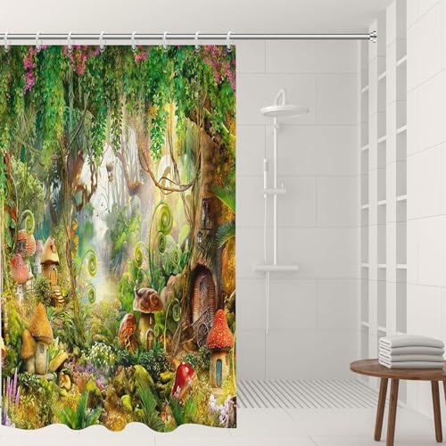 Mushroom Curtains Polymiskls Enchanted Forest Shower Curtain Mushroom Fairy... Frog Shower Curtain